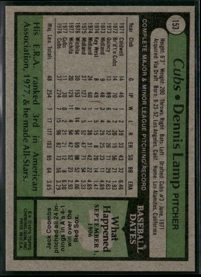 Dennis Lamp 1979 Topps #153 Chicago Cubs