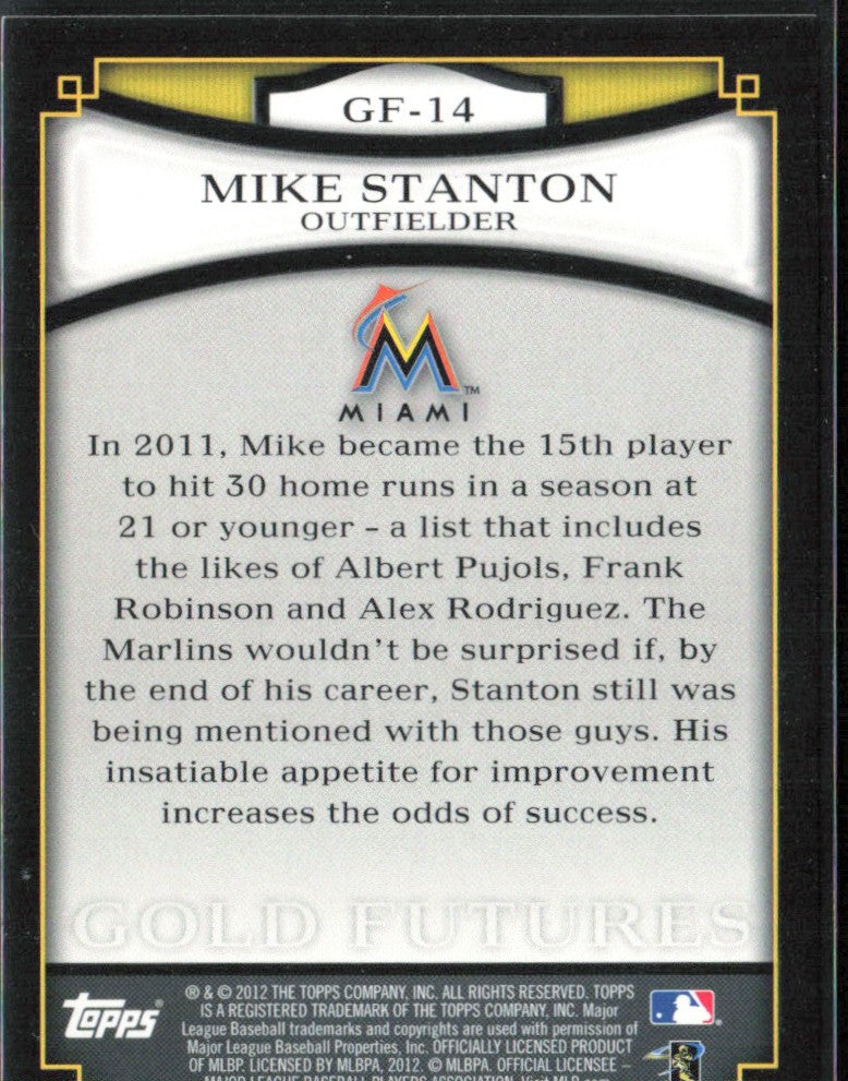 Giancarlo Stanton 2012 Topps Gold Futures #GF-14 Miami Marlins