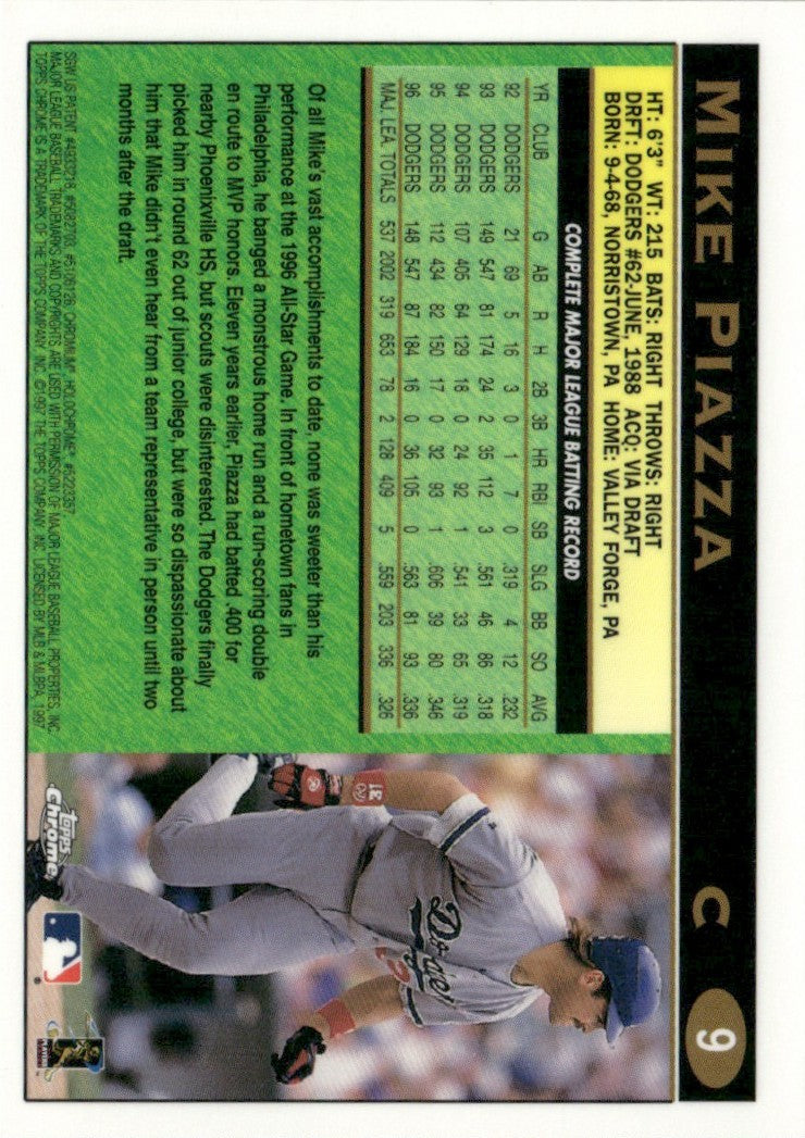 Mike Piazza 1997 Topps Chrome #9 Los Angeles Dodgers
