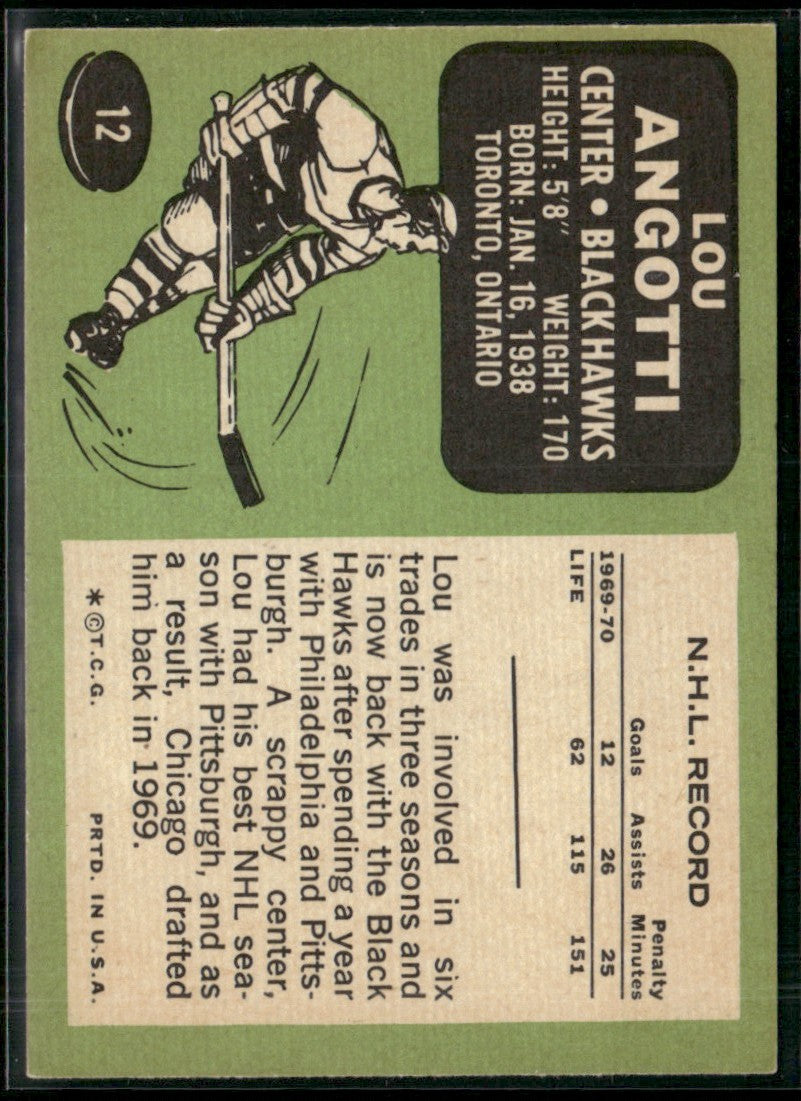 Lou Angotti 1970 Topps #12 Chicago Blackhawks