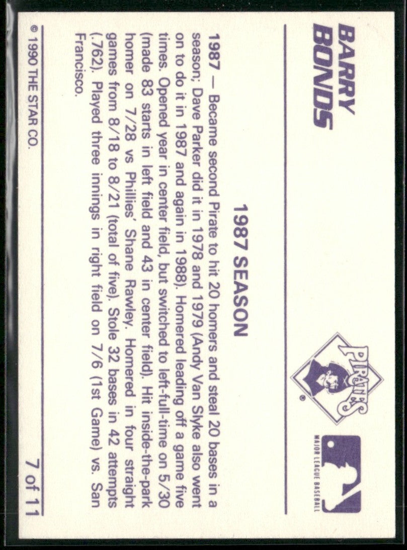 Barry Bonds 1990 Star Bonds 1987 Season #7 Pittsburgh Pirates
