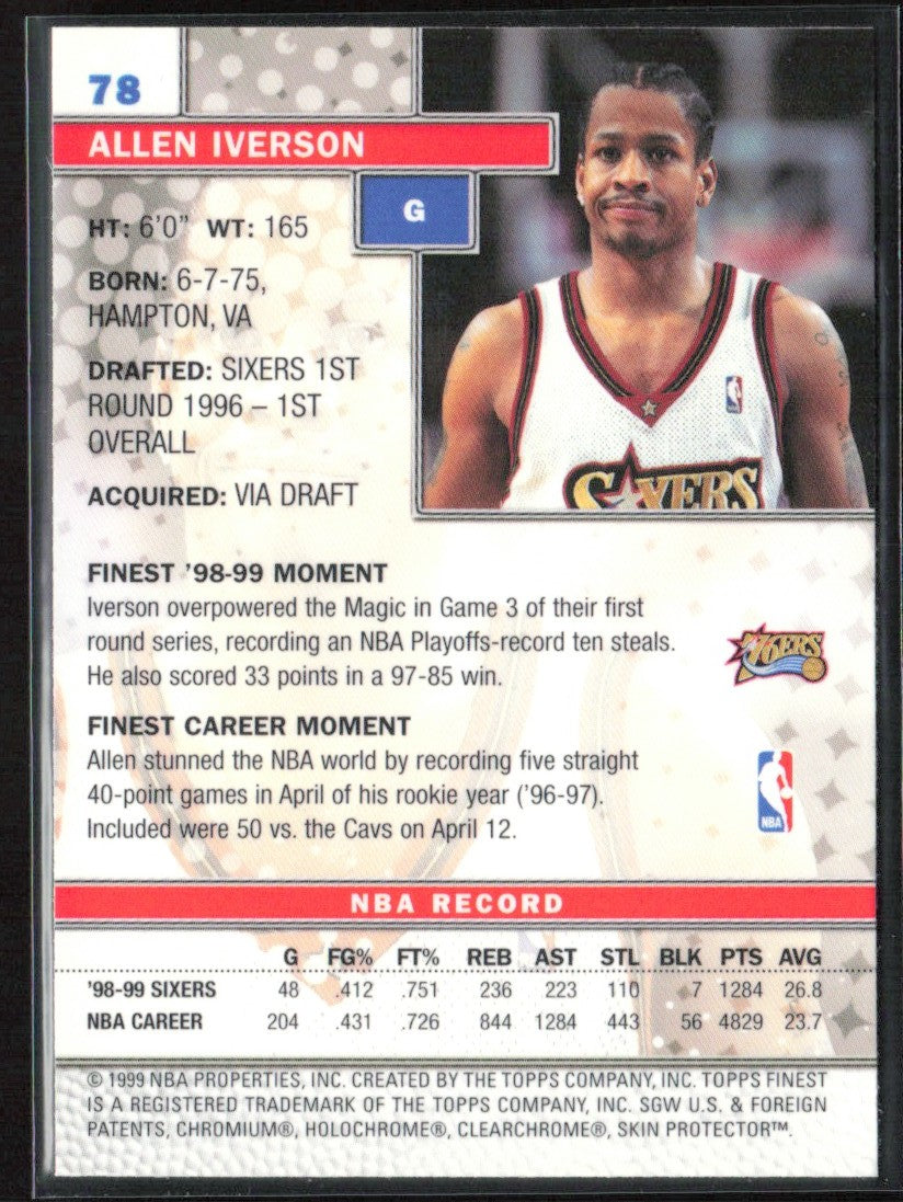 Allen Iverson 1999 Topps Finest #78 Philadelphia 76ers