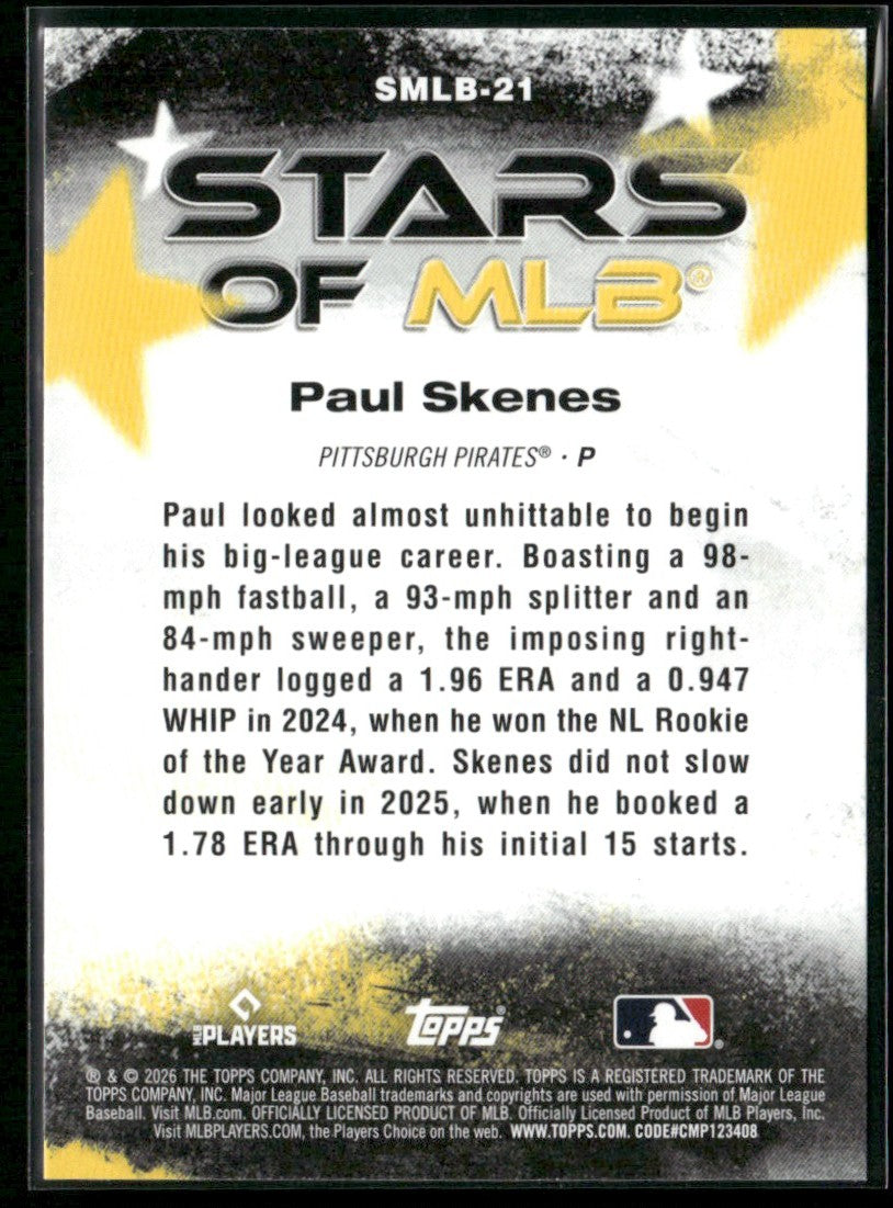 Paul Skenes 2026 Topps Stars of MLB #SMLB-21 Pittsburgh Pirates