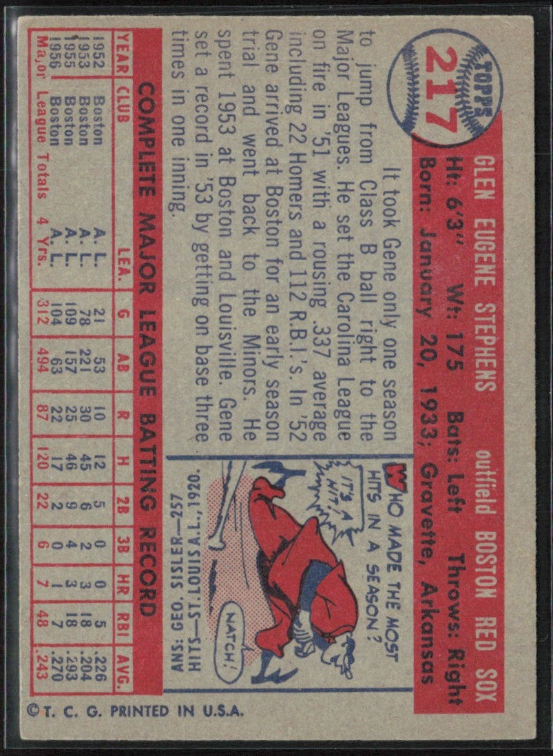 Gene Stephens 1957 Topps #217 Boston Red Sox
