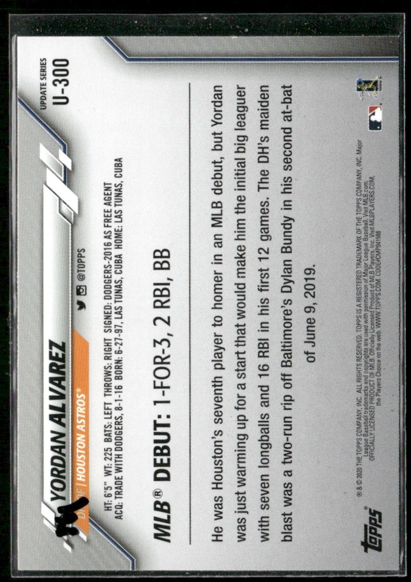Yordan Alvarez 2020 Topps Update RC #U-300 Houston Astros