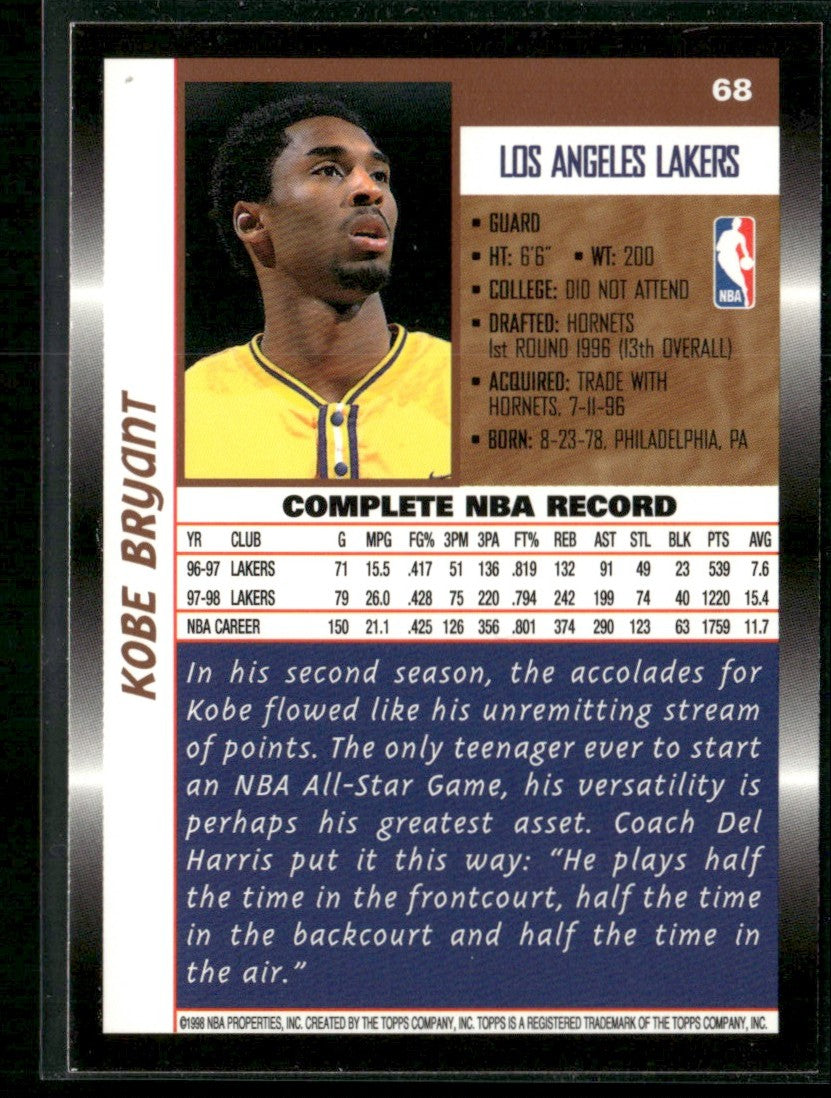 Kobe Bryant 1998 Topps #68 Los Angeles Lakers