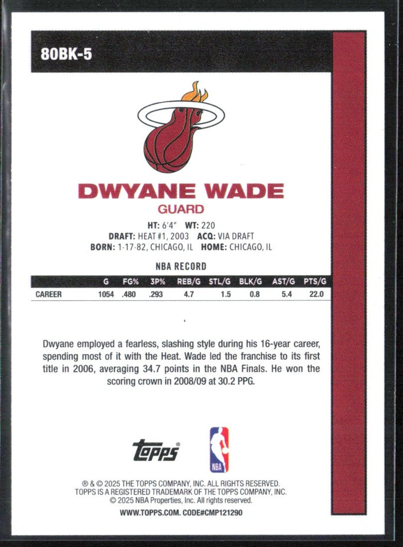 Dwyane Wade 2025 Topps 1980 Design #80BK-5 Miami Heat