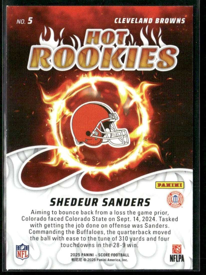 Shedeur Sanders 2025 Panini Score Hot Rookies RC #5 Cleveland Browns