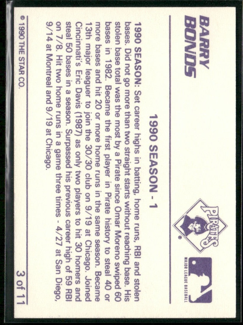 Barry Bonds 1990 Star Bonds 1990 Season - 1 #3 Pittsburgh Pirates