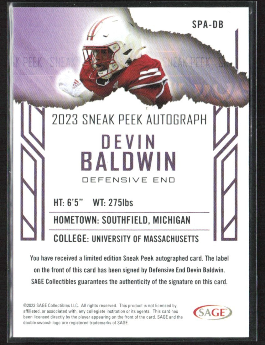 Devin Baldwin 2023 SAGE HIT Sneak Peek (High Series) RC AUTO #SPA-DB