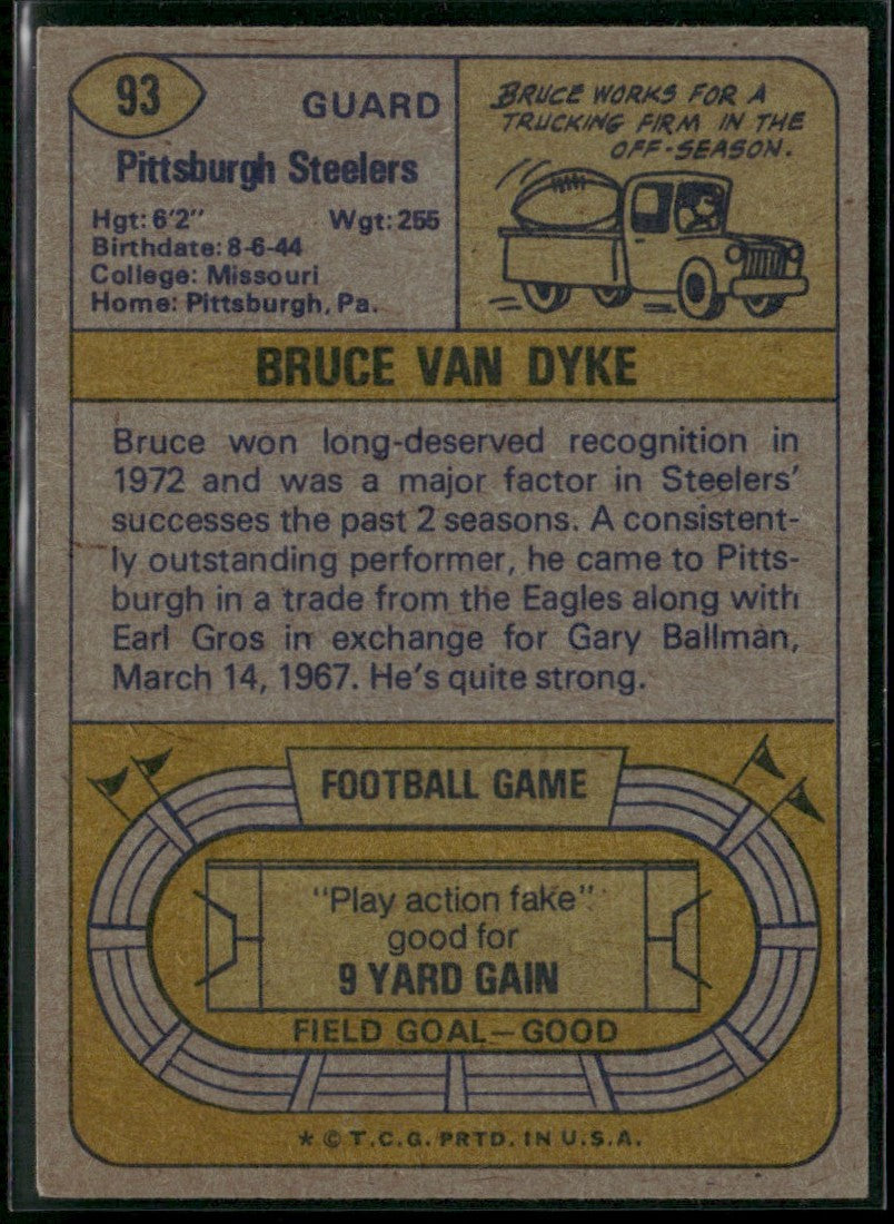 Bruce Van Dyke 1974 Topps #93 Pittsburgh Steelers