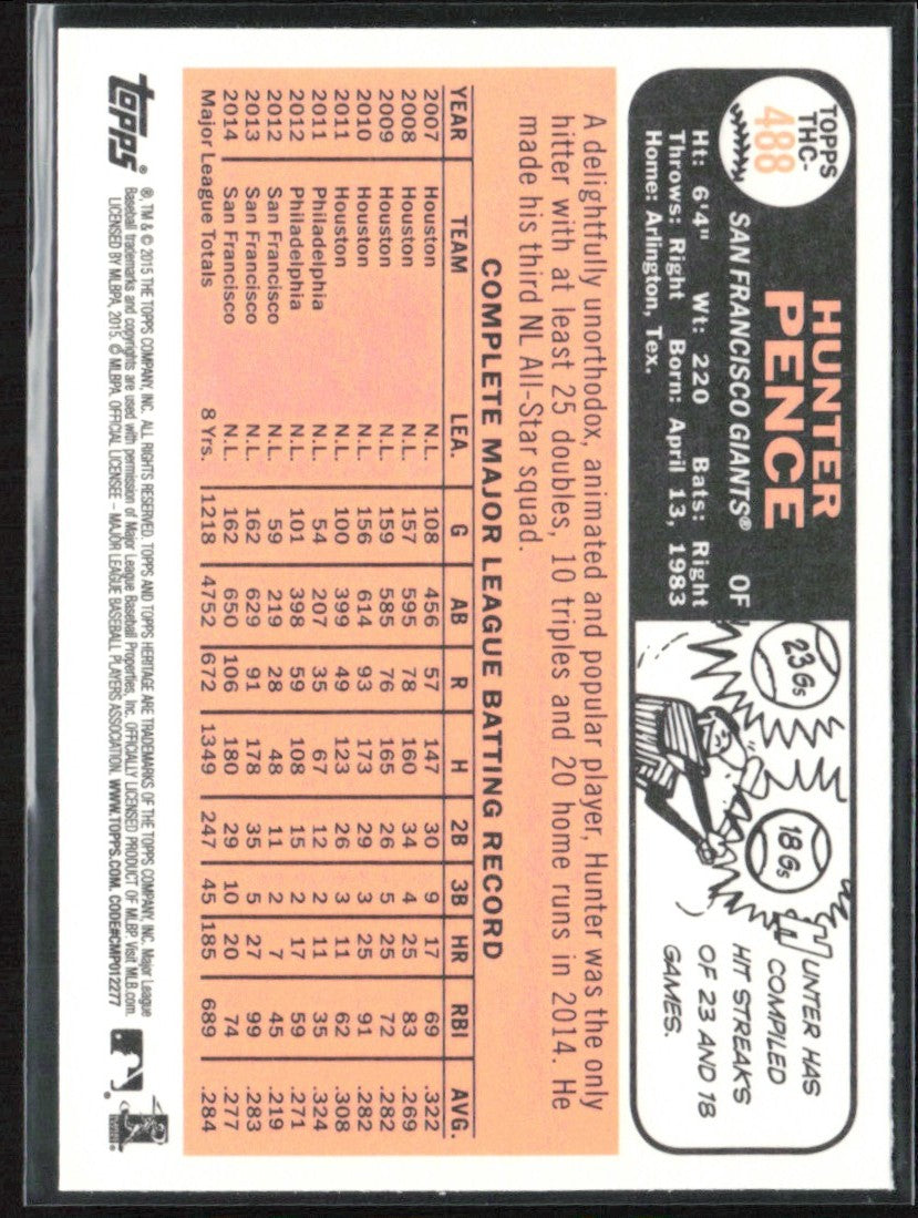 Hunter Pence 2015 Topps Heritage Chrome Foil #THC-488 San Francisco Giants