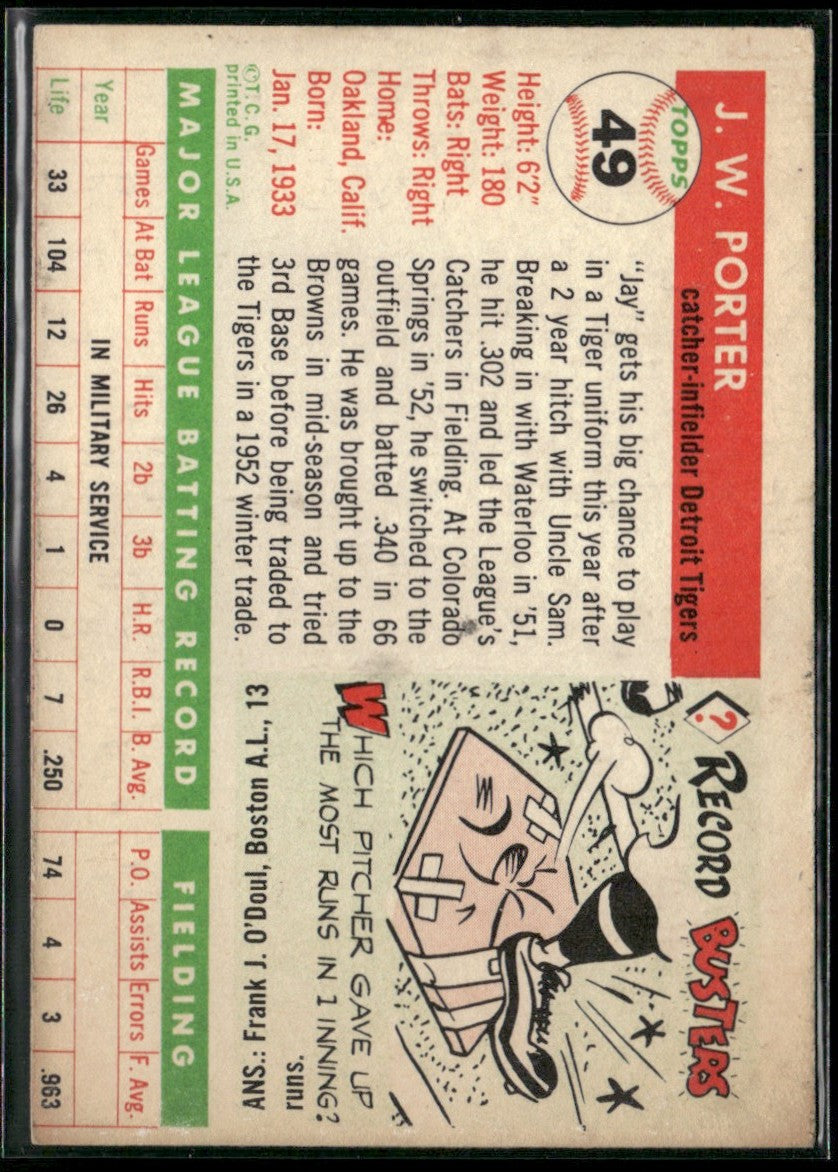 J.W. Porter 1955 Topps #49 Detroit Tigers