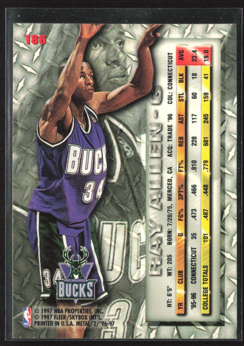 Ray Allen 1996 Fleer Metal #186 Milwaukee Bucks