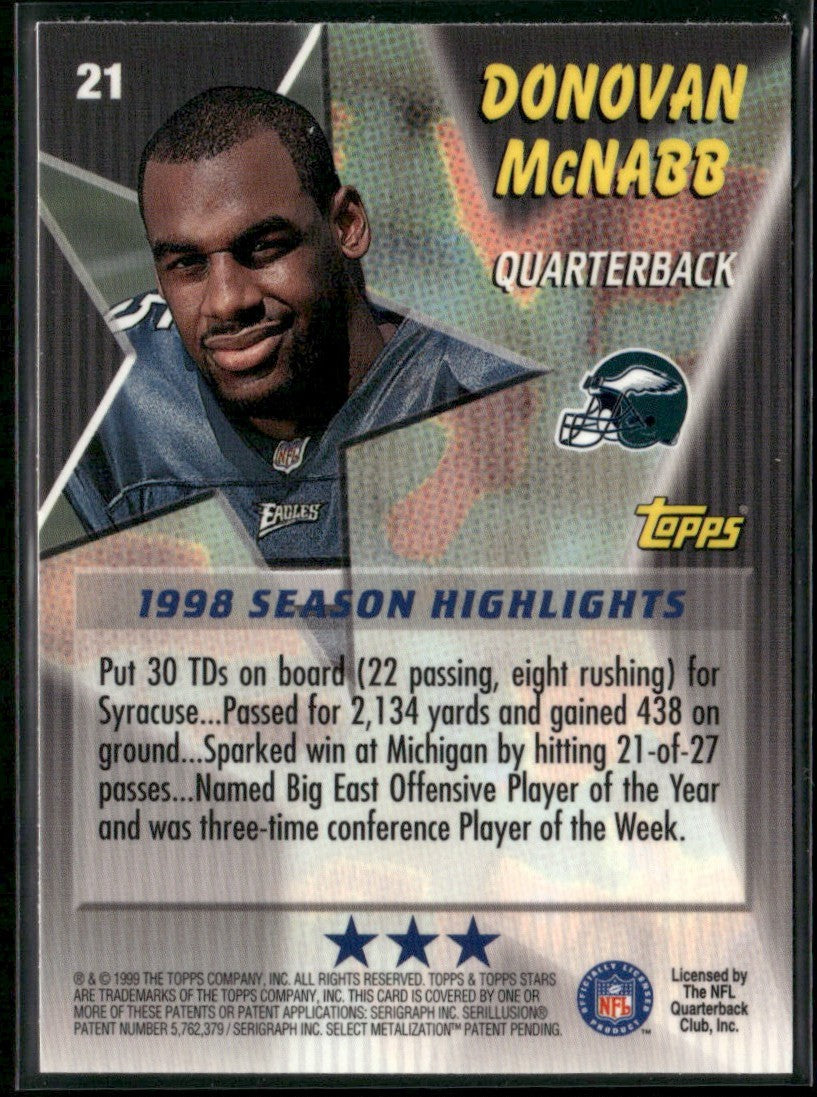 Donovan McNabb 1999 Topps Stars Three Star RC #21 Philadelphia Eagles