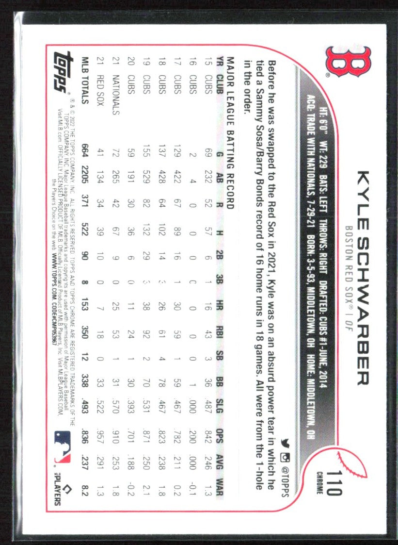 Kyle Schwarber 2022 Topps Chrome Sepia Refractor #110 Boston Red Sox