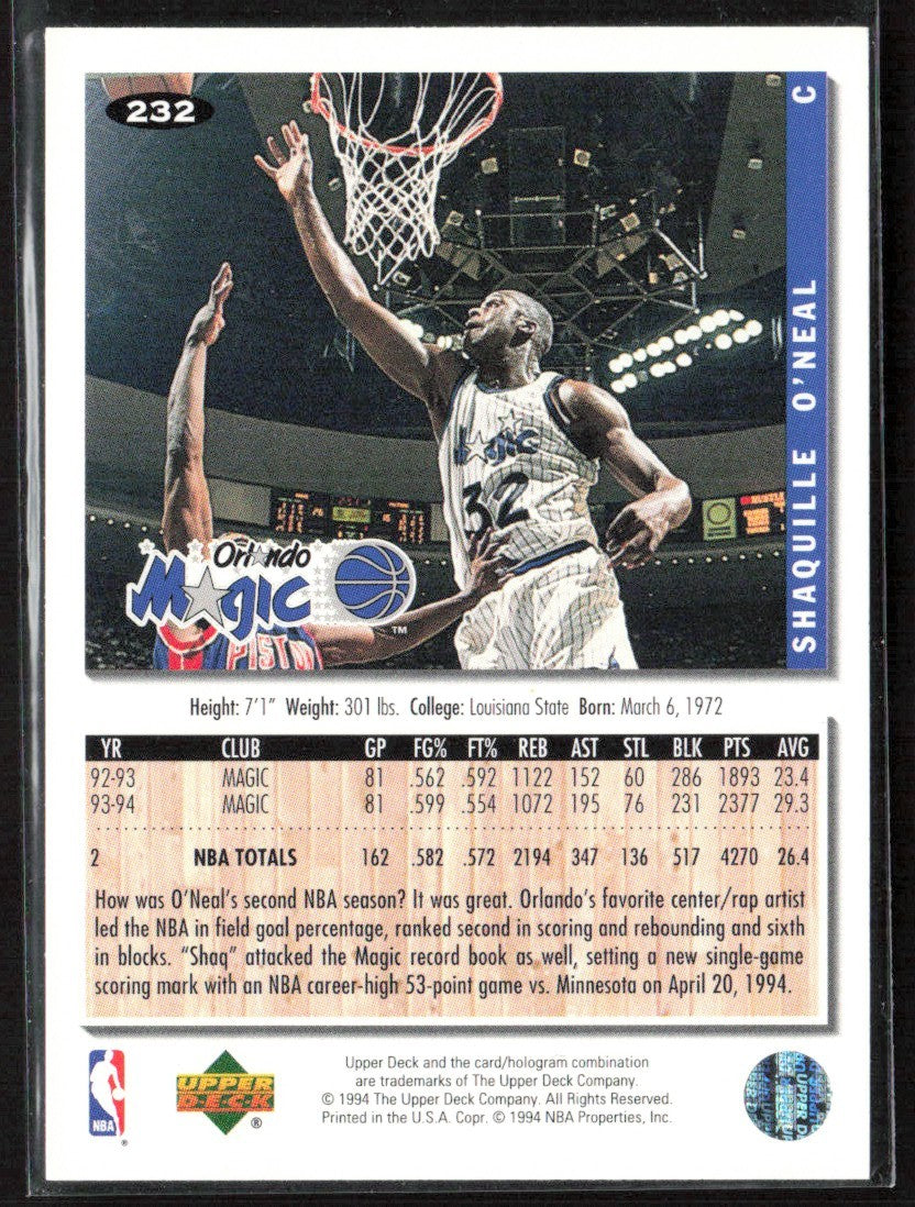 Shaquille O'Neal 1994 Collector's Choice Silver Signature #232 Orlando Magic