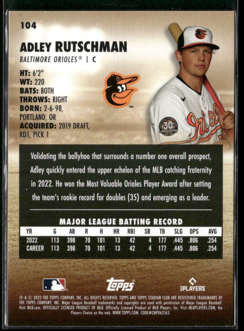 Adley Rutschman 2023 Topps Stadium Club RC #104 Baltimore Orioles