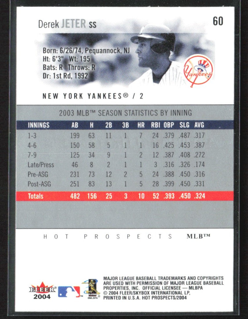 Derek Jeter 2004 Fleer Hot Prospects Draft Edition #60 New York Yankees