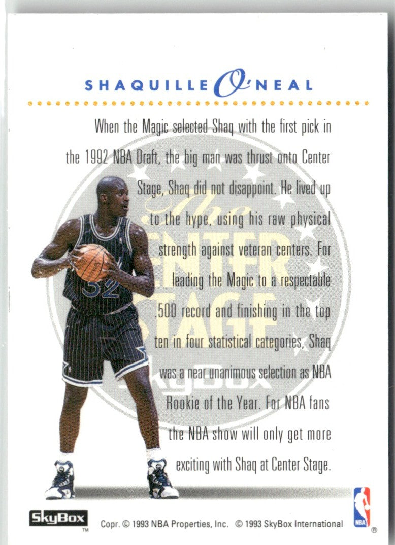 Shaquille O'Neal 1993 Skybox The Center Stage Orlando Magic