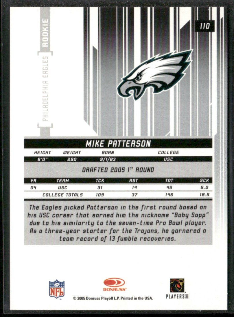 Mike Patterson 2005 Leaf Rookies & Stars Longevity RC /999 #110