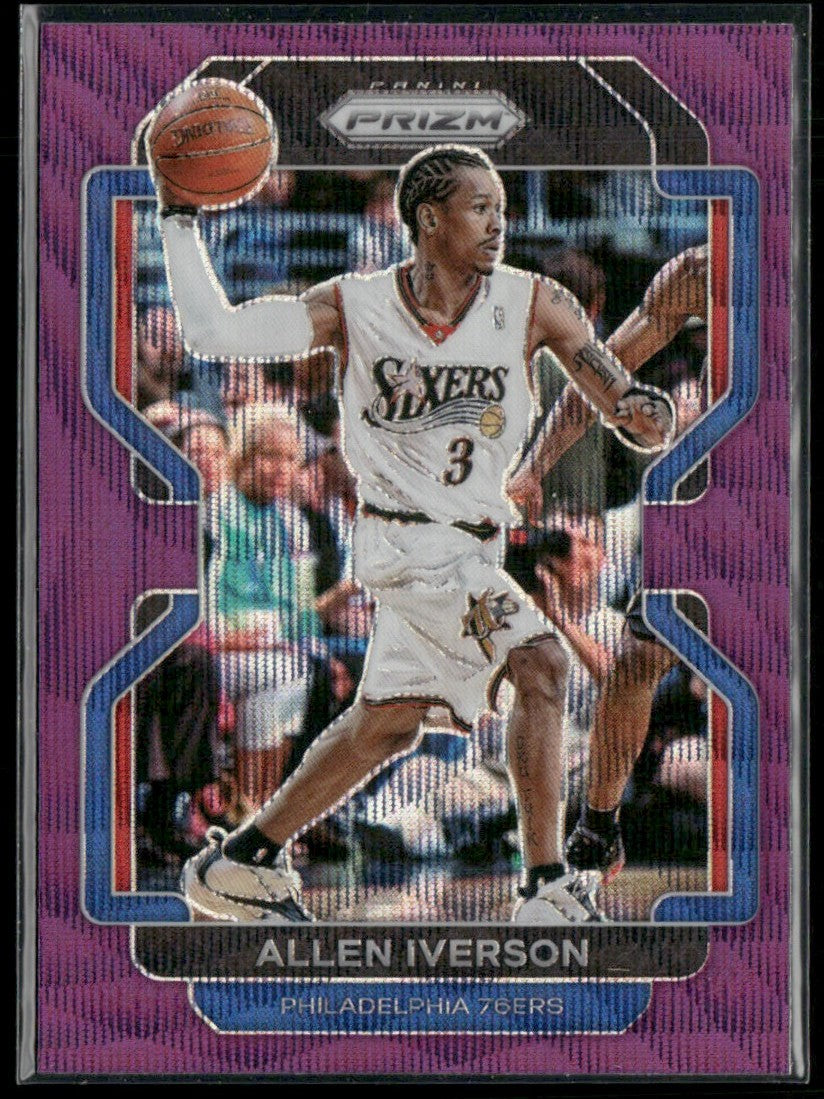 Allen Iverson 2021 Panini Prizm Purple Wave #255 Philadelphia 76ers