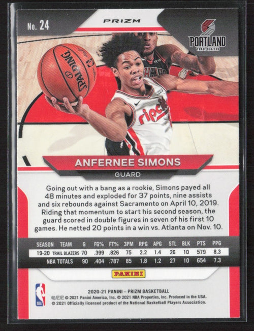 Anfernee Simons 2020 Panini Prizm Choice Blue Yellow & Green #24