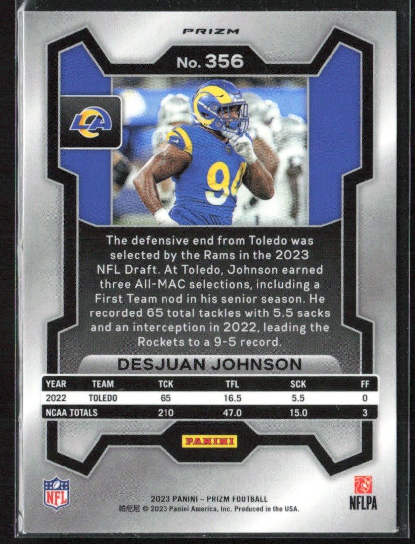 Desjuan Johnson 2023 Panini Prizm Silver RC #356 Los Angeles Rams