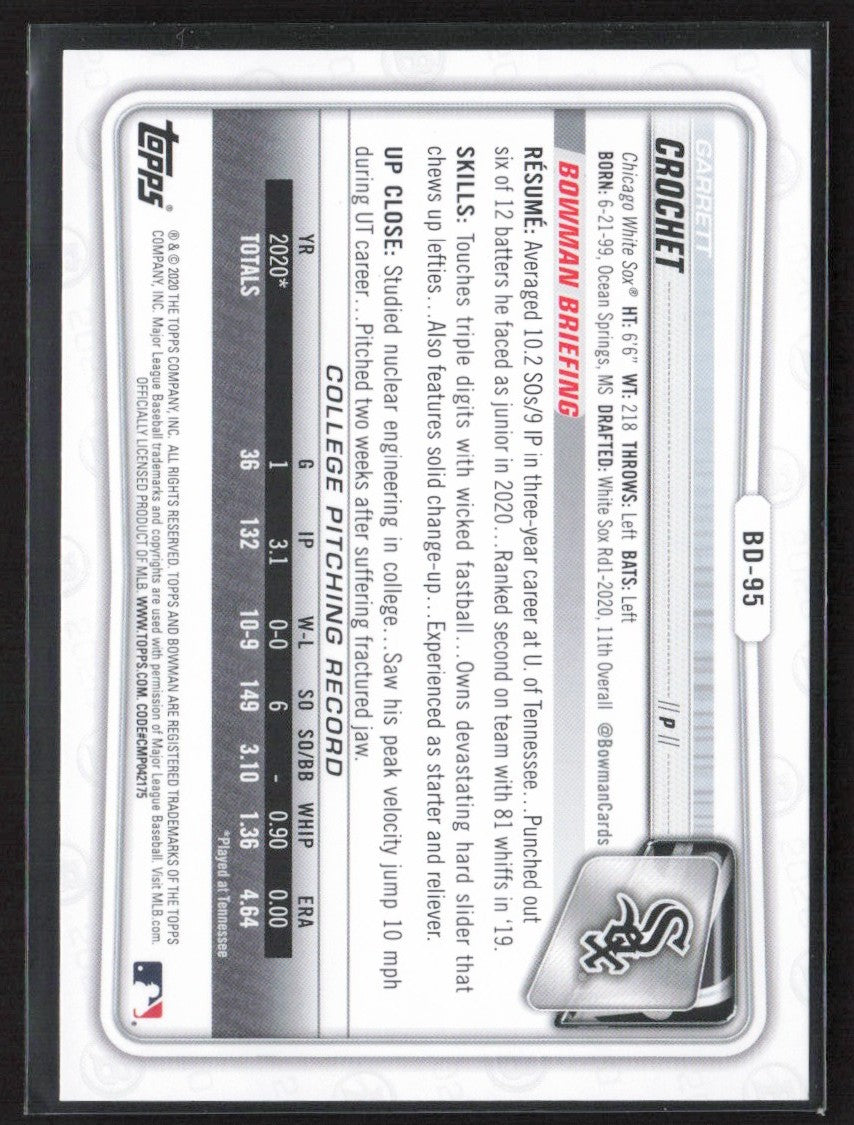 Garrett Crochet 2020 Bowman Draft 1st #BD-95 Chicago White Sox