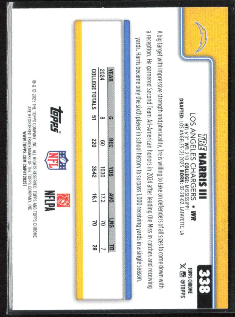 Tre Harris III 2025 Topps Chrome RC #338 Los Angeles Chargers