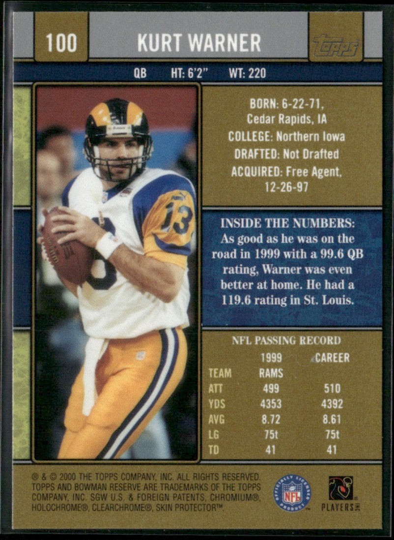 Kurt Warner 2000 Bowman Reserve #100 St. Louis Rams