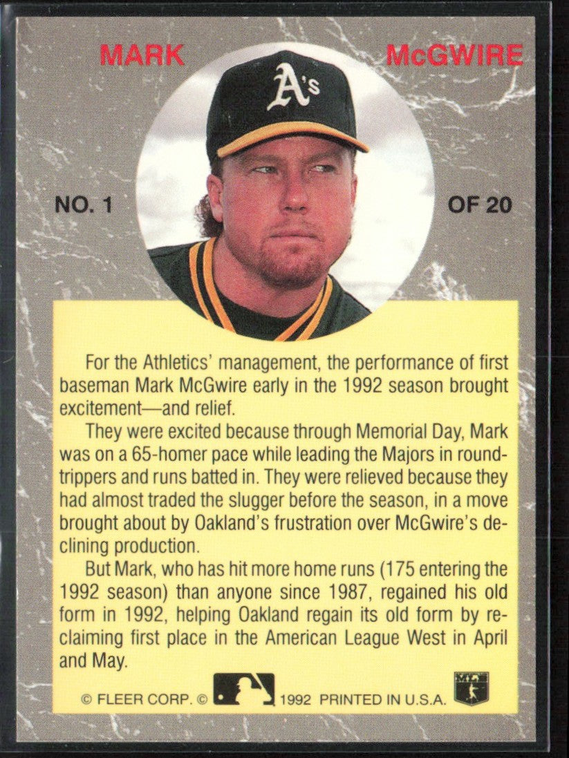 Mark McGwire 1992 Fleer Ultra All-Stars #1 Oakland Athletics