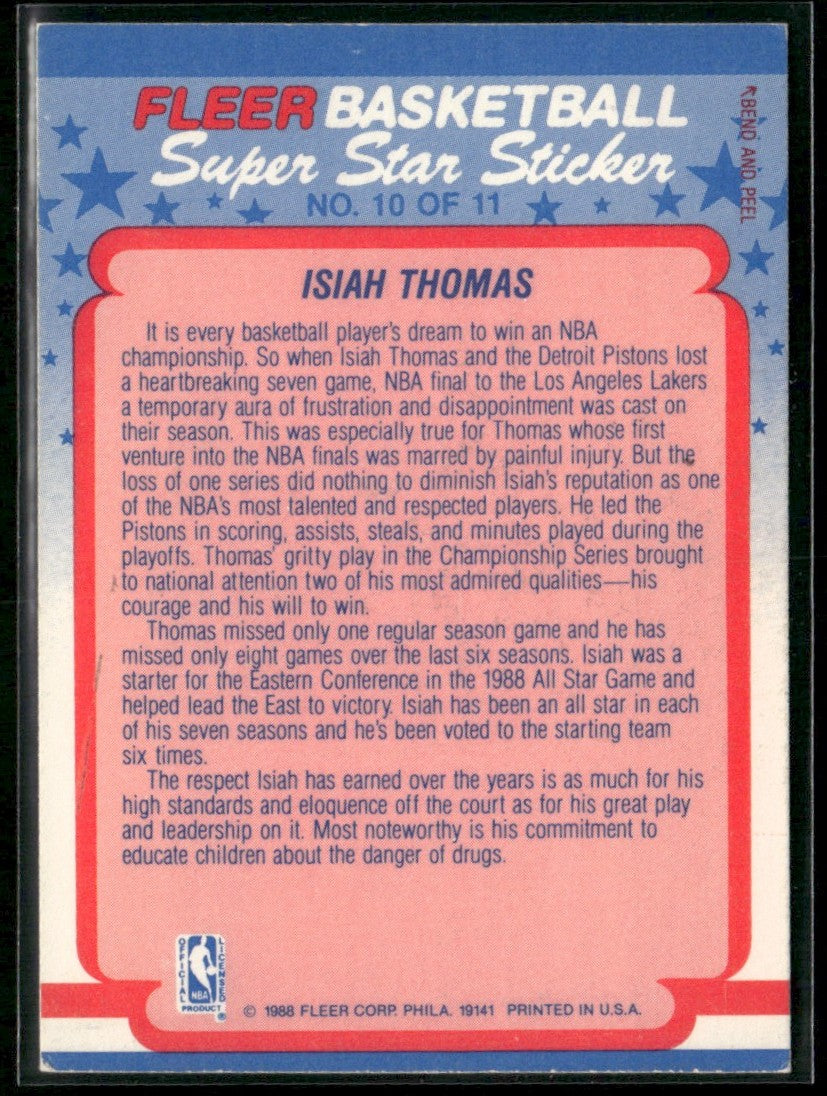 Isiah Thomas 1988 Fleer Stickers #10 Detroit Pistons