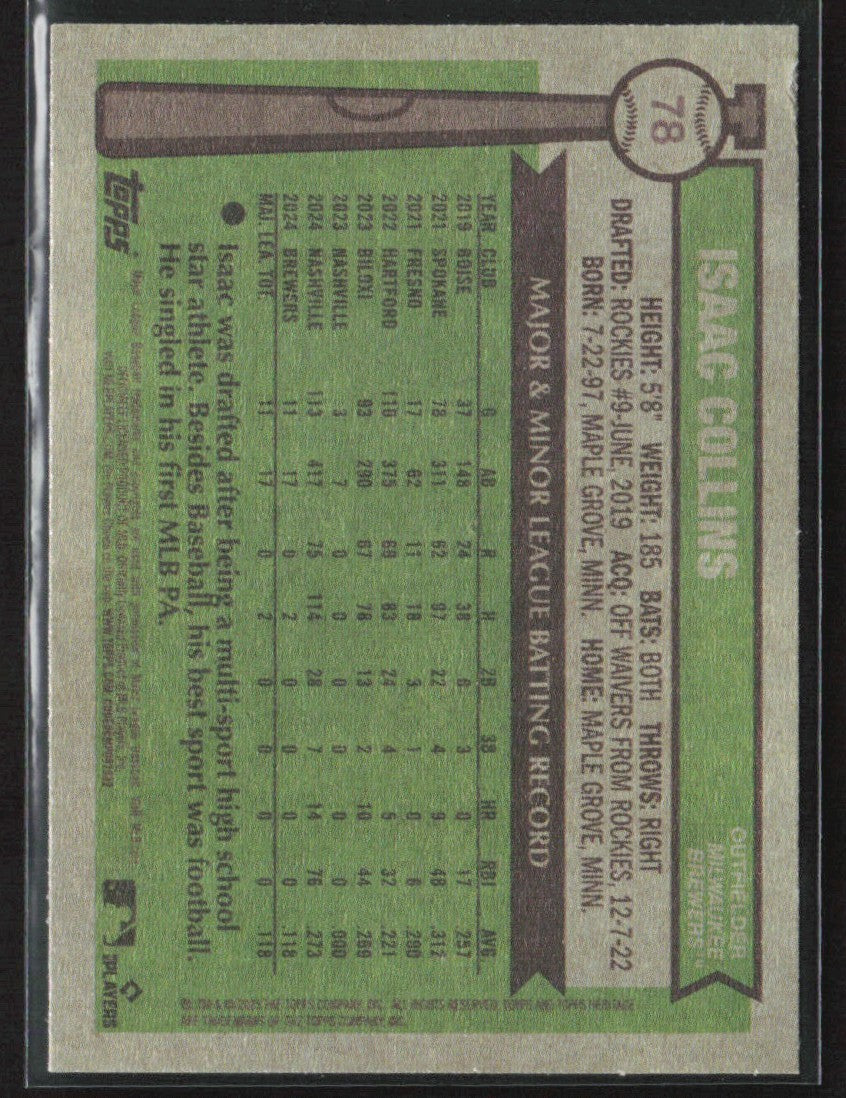 Isaac Collins 2025 Topps Heritage Dark Green RC #78 Milwaukee Brewers