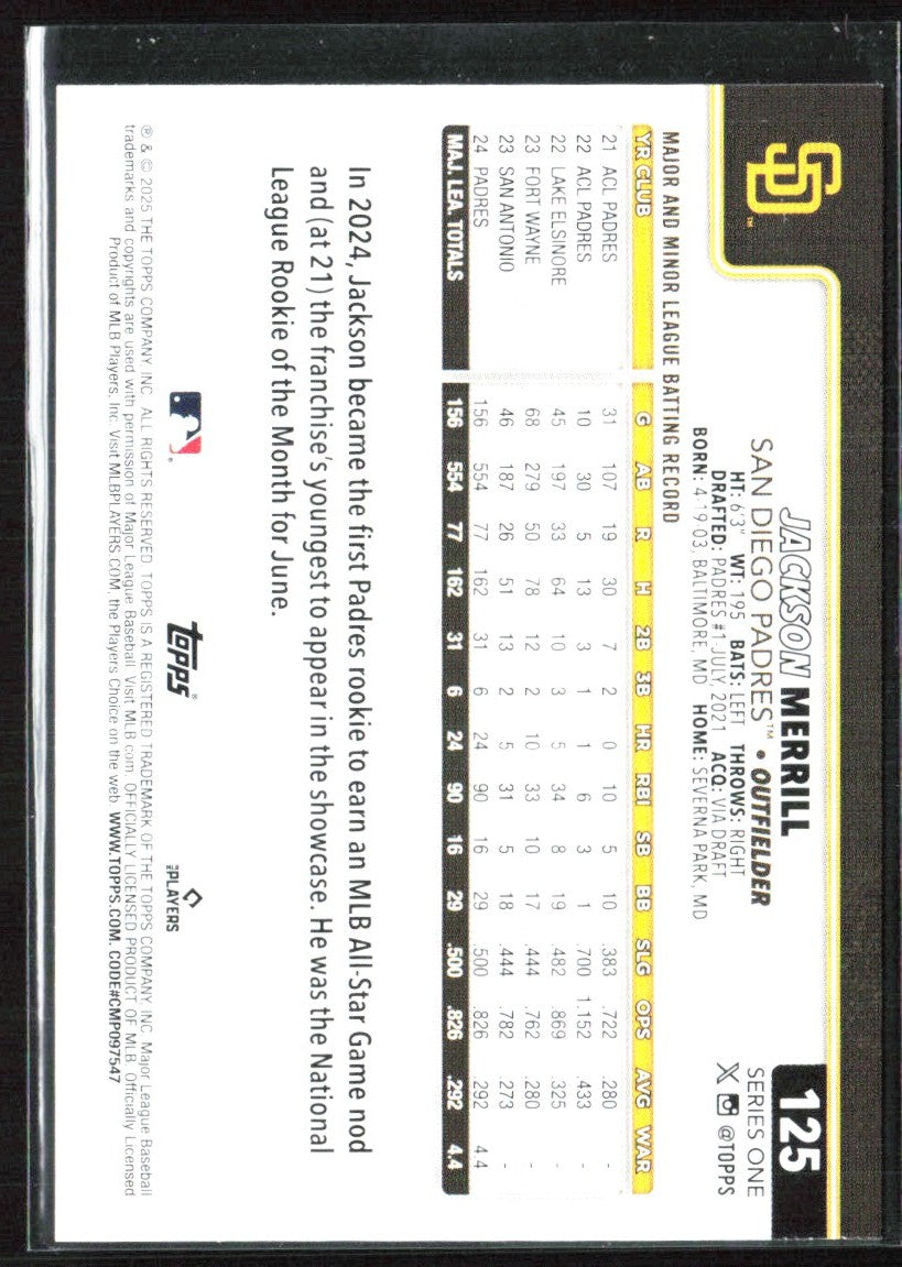 Jackson Merrill 2025 Topps Diamante Foil #125 San Diego Padres