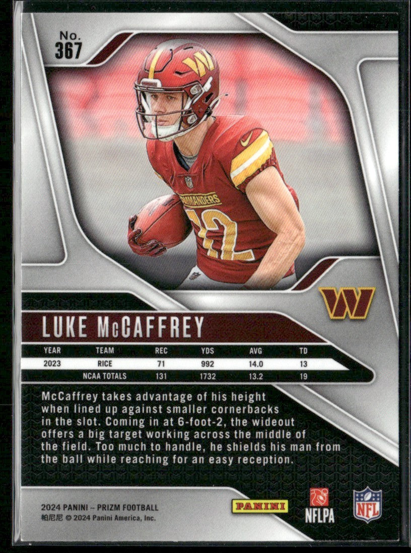 Luke McCaffrey 2024 Panini Prizm RC #367 Washington Commanders
