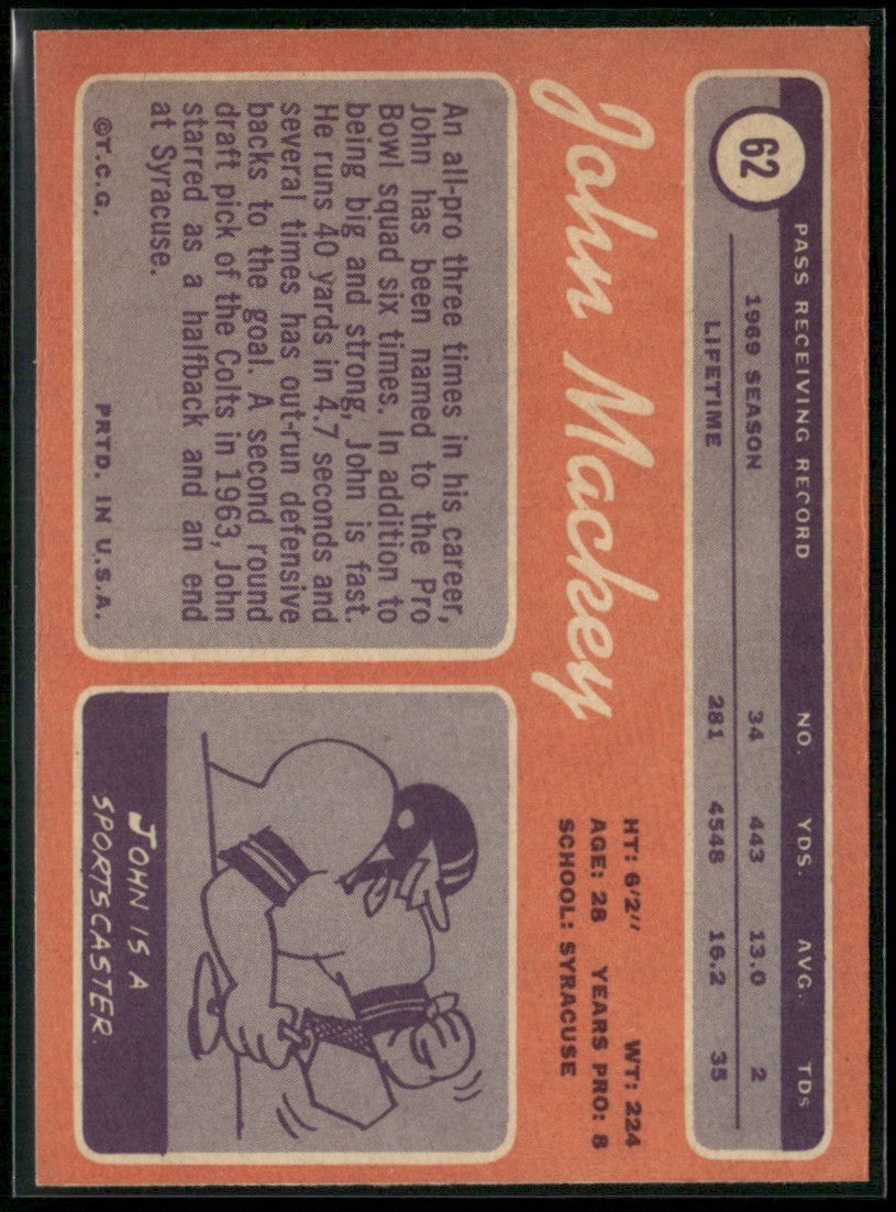 John Mackey 1970 Topps #62 Baltimore Colts