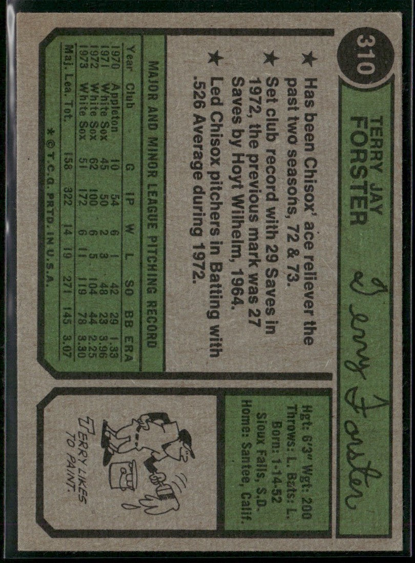 Terry Forster 1974 Topps #310 Chicago White Sox