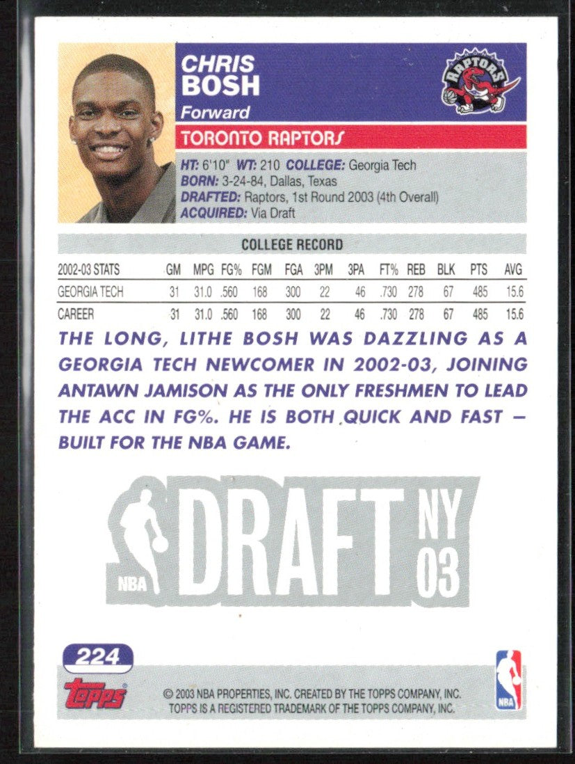 Chris Bosh 2003 Topps RC #224 Toronto Raptors