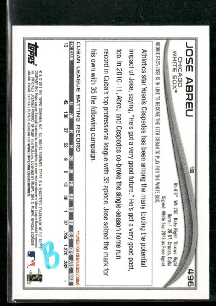 Jose Abreu 2014 Topps RC #496 Chicago White Sox