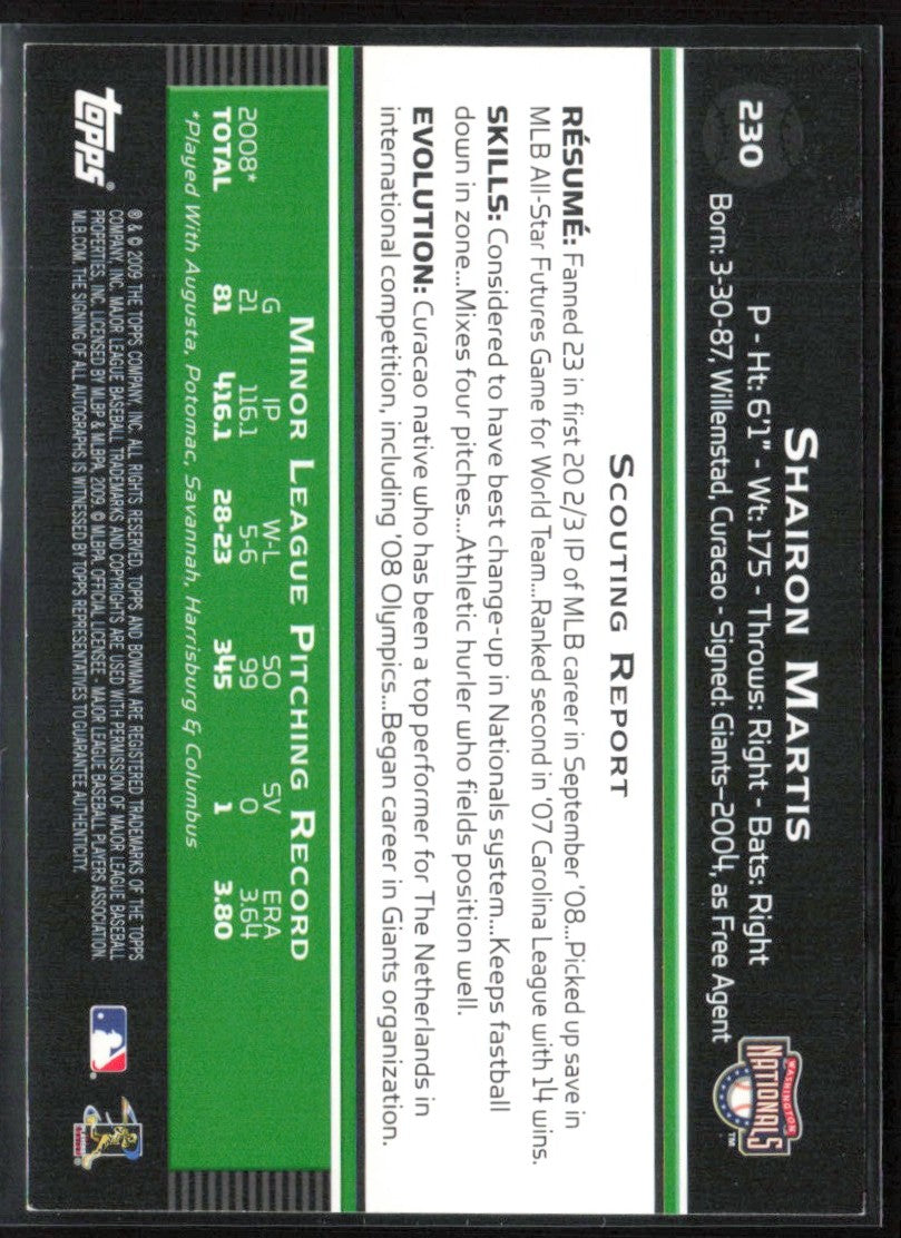 Shairon Martis 2009 Bowman RC AUTO #230 Washington Nationals