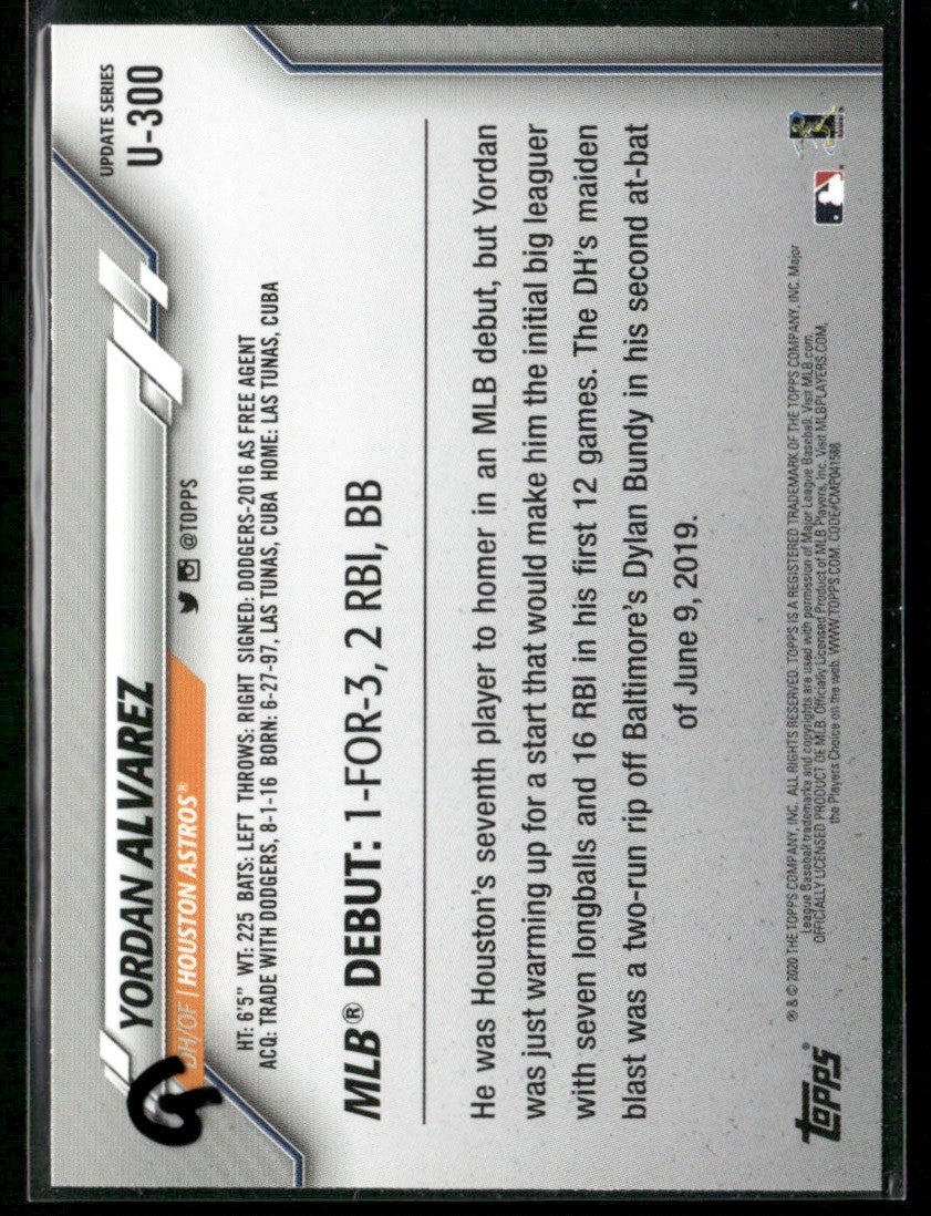 Yordan Alvarez 2020 Topps Update RC #U-300 Houston Astros