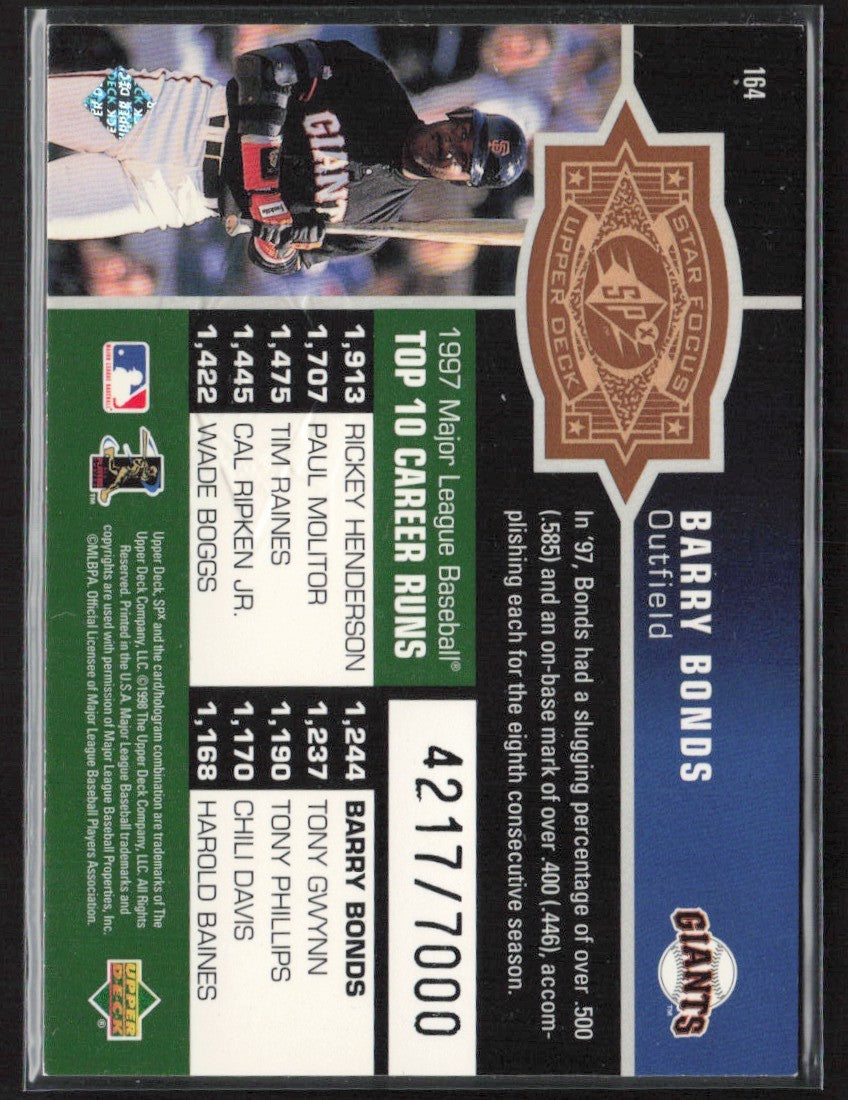 Barry Bonds 1998 SPx Finite /7000 #164 San Francisco Giants
