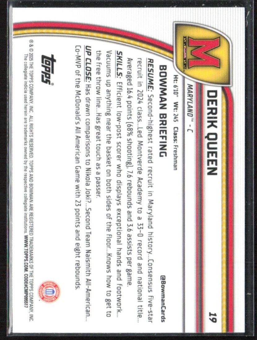 Derik Queen 2025 Bowman U Chrome #19 Maryland Terrapins