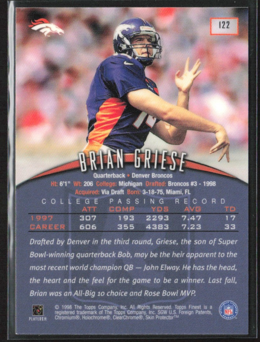 Brian Griese 1998 Topps Finest RC #122 Denver Broncos