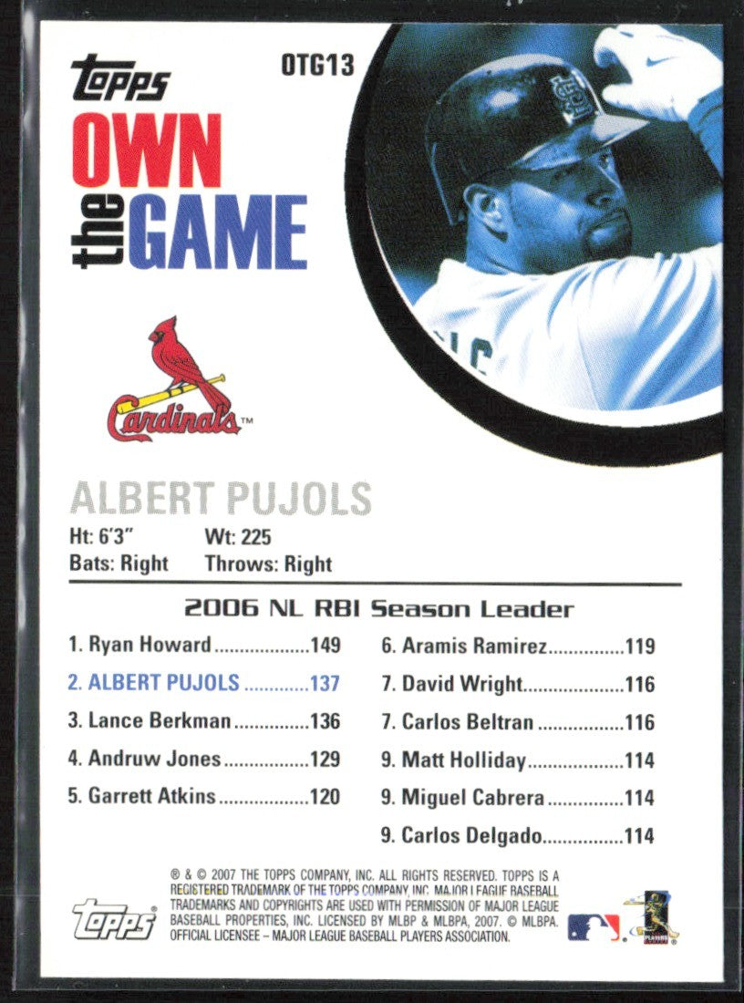 Albert Pujols 2007 Topps Own the Game #OTG13 St. Louis Cardinals