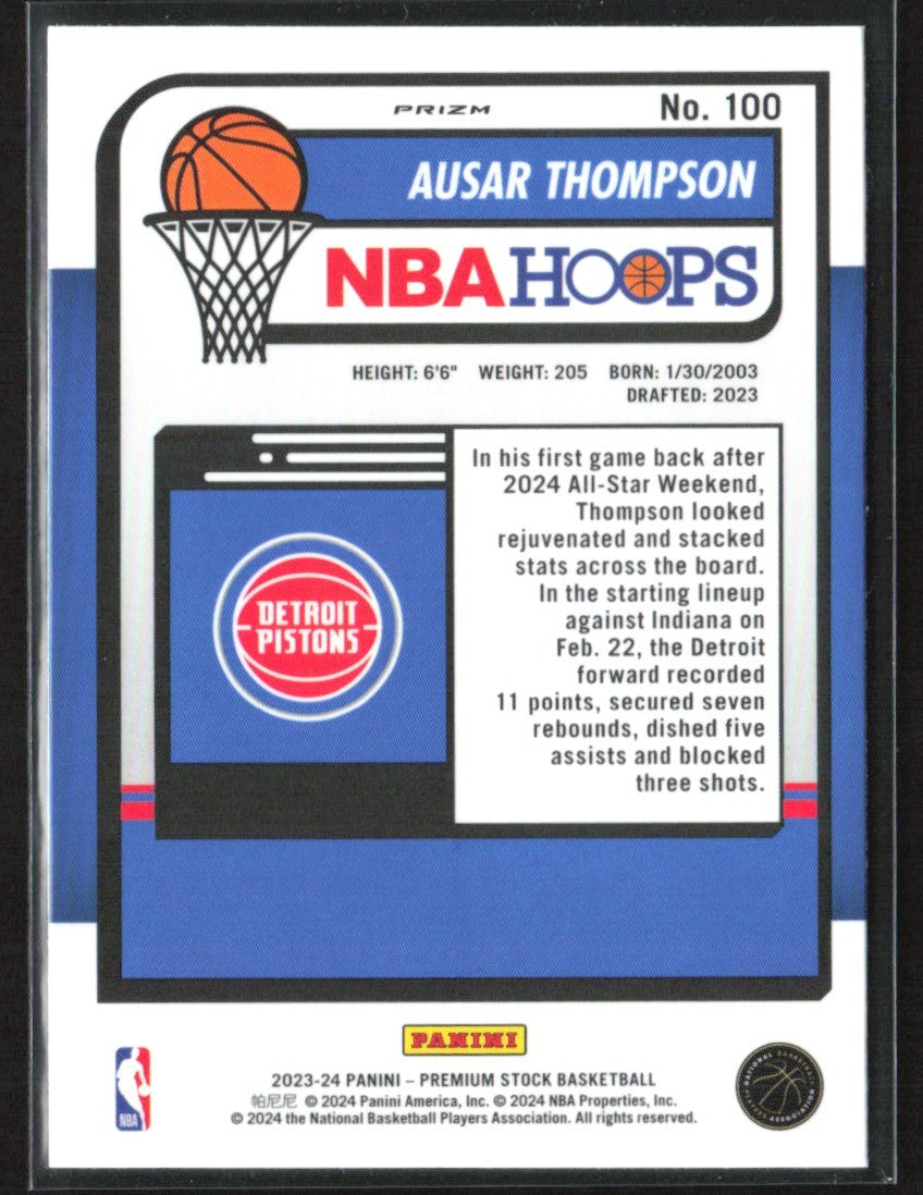 Ausar Thompson 2023 Panini NBA Hoops Premium Stock Silver Prizm RC #100