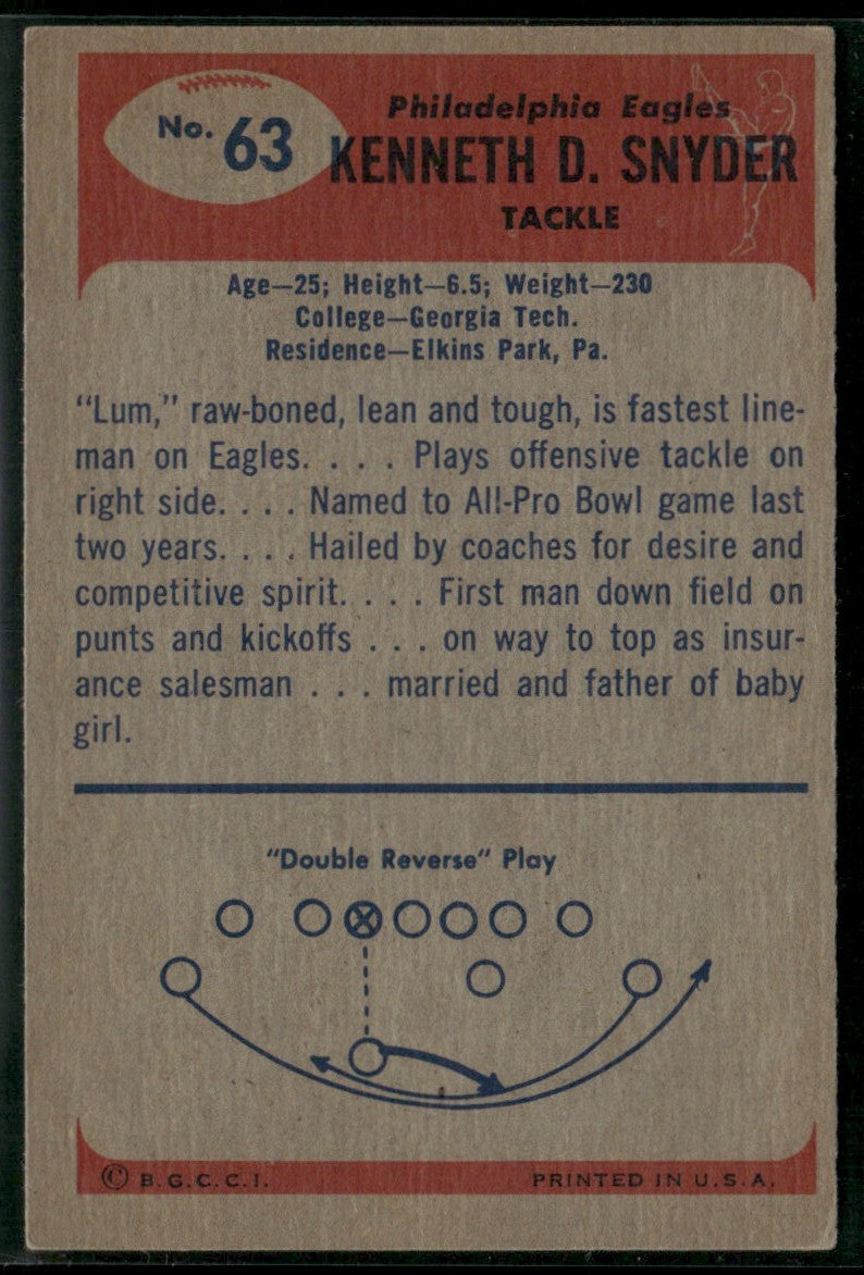 Ken Snyder 1955 Bowman #63 Philadelphia Eagles