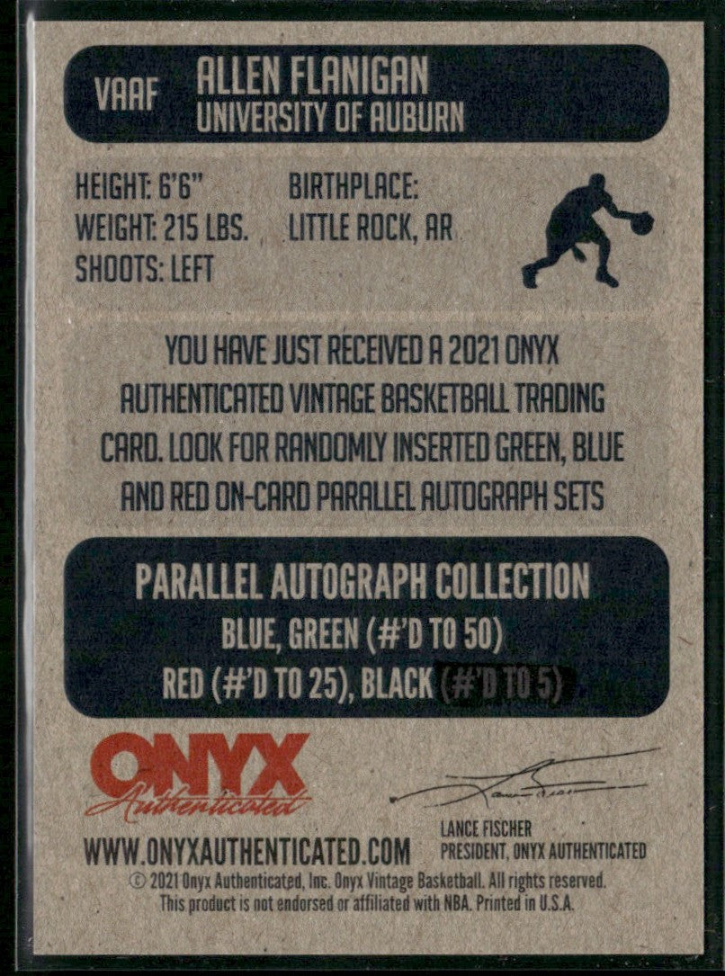 Allen Flanigan 2021 Onyx Vintage AUTO #VAAF University of Auburn