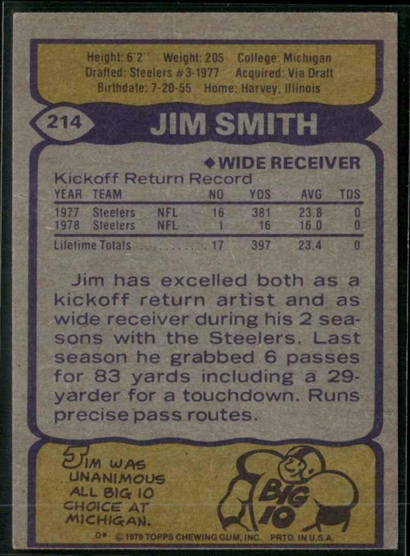 Jim Smith 1979 Topps #214 Pittsburgh Steelers